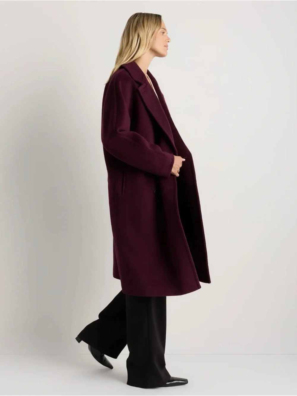 Quince Wool and Cashmere Double-Breasted Slouch Coat in Wine tasting Red Small - Picture 4 of 5